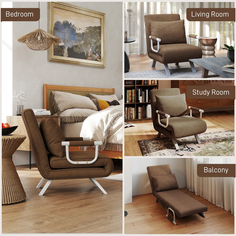 Fauteuil chauffeuse 1 place salon chambre 65 x 69 x 82 cm convertible déhoussable design contemporain en suède marron 21_0001686