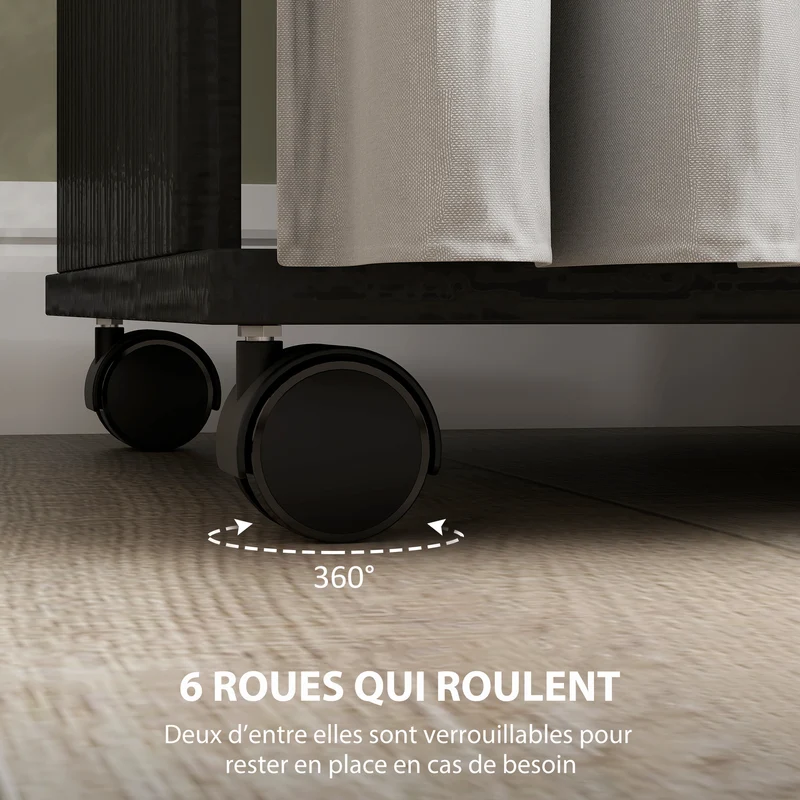 Armoire penderie 120 x 40 x 128 cm grand espace rangement 6 roulettes épuré contemporain en panneau de particule noir 21_0001427