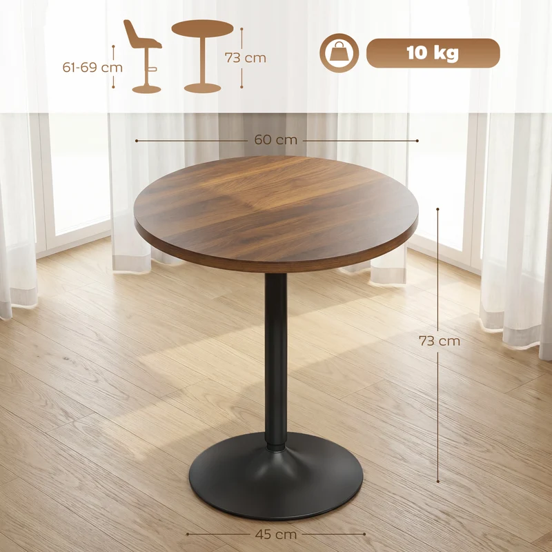 Table de bar ronde mange-debout 60 x 60 x 73 cm stable antidérapante pour petits espaces moderne épuré en bois noyer 21_0003373