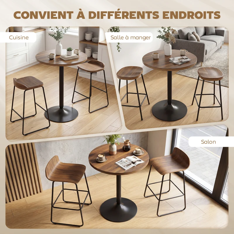 Table de bar ronde mange-debout 60 x 60 x 73 cm stable antidérapante pour petits espaces moderne épuré en bois noyer 21_0003373