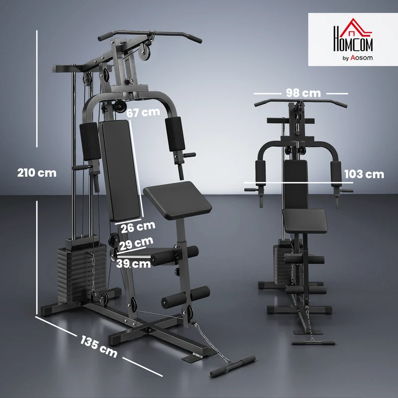 Station de musculation multifonction entraînement total 135 x 103 x 210 cm siège rembourré confort moderne en acier noir 21_0006796