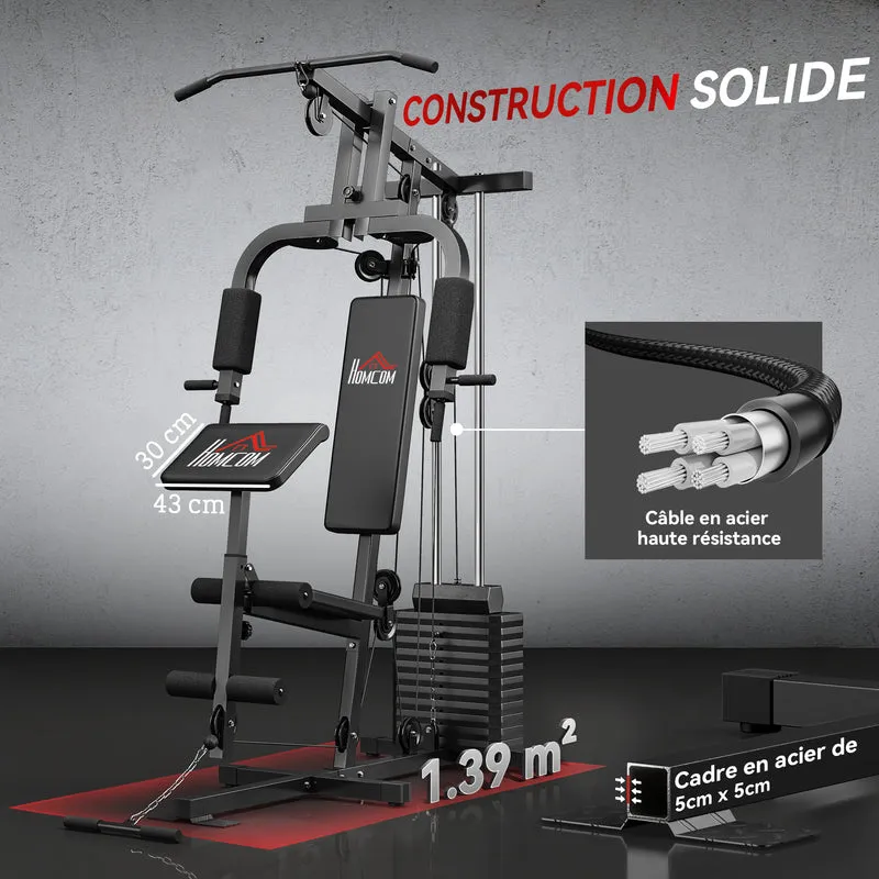 Station de musculation multifonction entraînement total 135 x 103 x 210 cm siège rembourré confort moderne en acier noir 21_0006796
