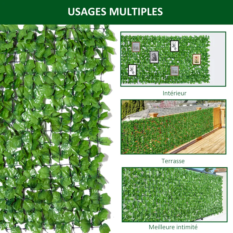 Lot de 2 haies artificielles brise-vue balcon 3 x 1 m intimité entretien facile style contemporain en plastique vert 21_0004012