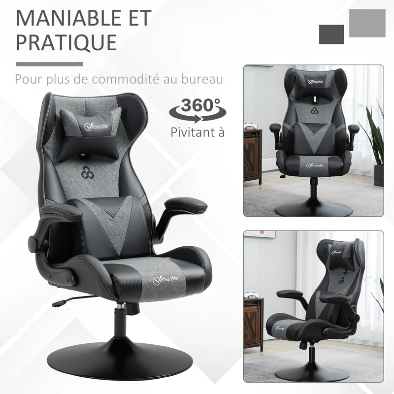 Fauteuil de jeu vidéo ergonomique 69 x 73 x 118 cm hauteur réglable assise très rembourrée design moderne en PU noir 21_0006214