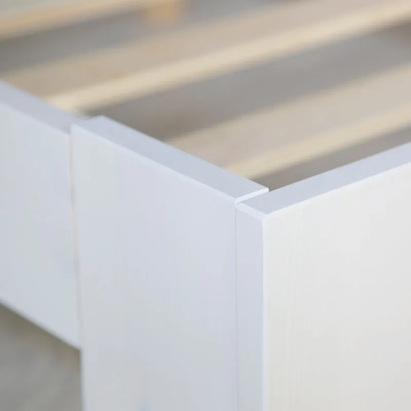 Lit simple en bois blanc de pin 90x200 avec sommier à lattes et tiroir de rangement LIT06231