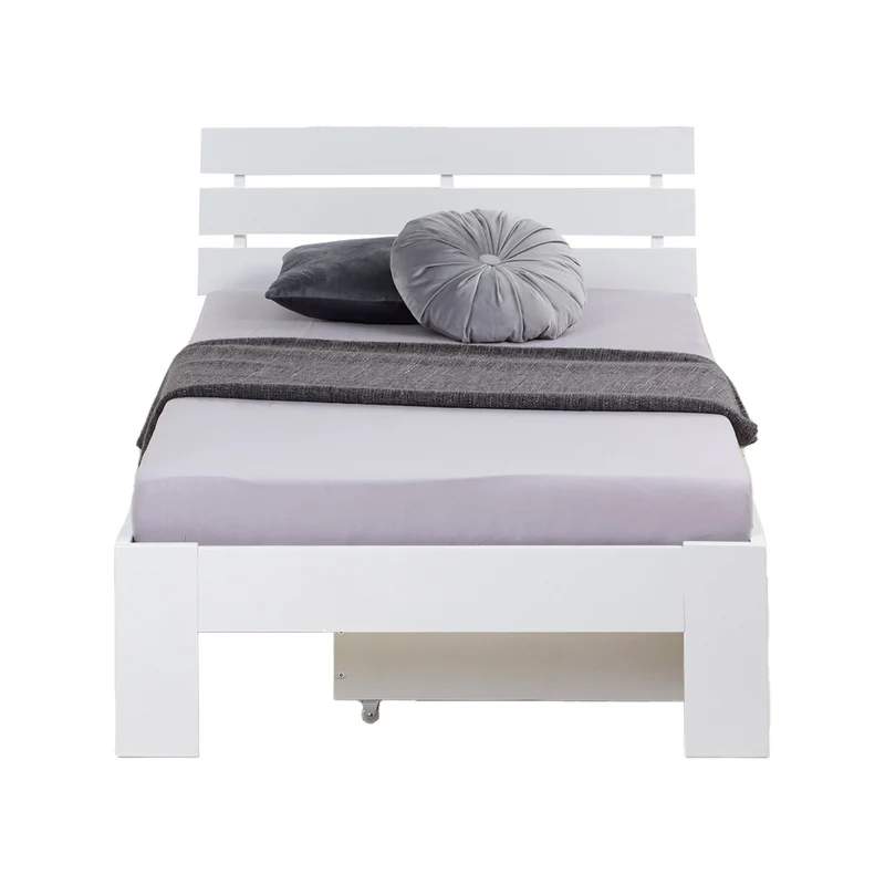 Lit simple en bois blanc de pin 90x200 avec sommier à lattes et tiroir de rangement LIT06231