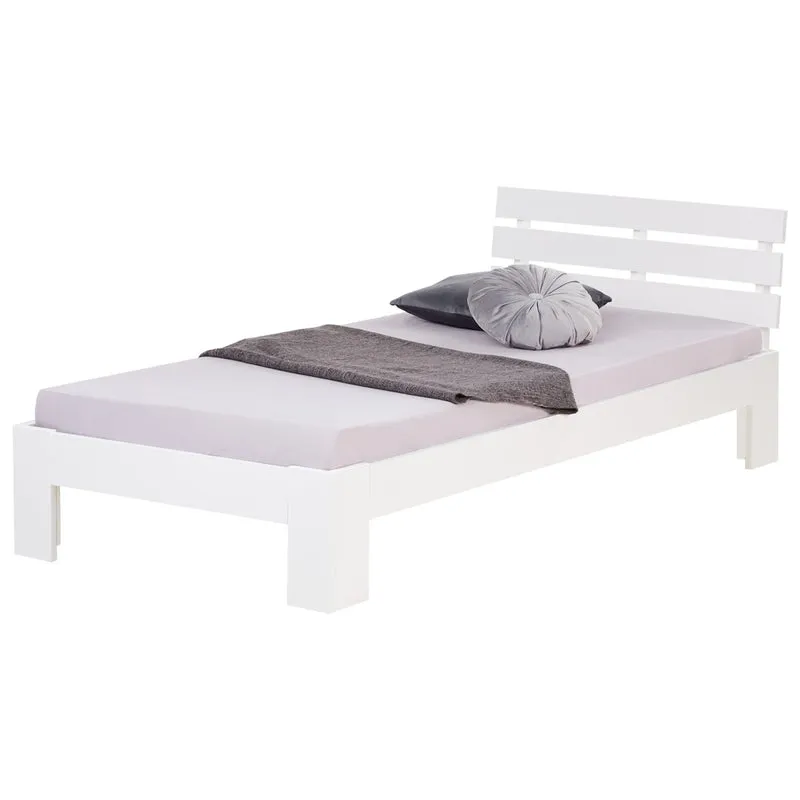 Lit simple en bois de pin blanc 90x200 avec sommier à lattes LIT06221