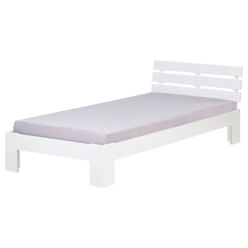 Lit simple en bois de pin blanc 90x200 avec sommier à lattes LIT06221