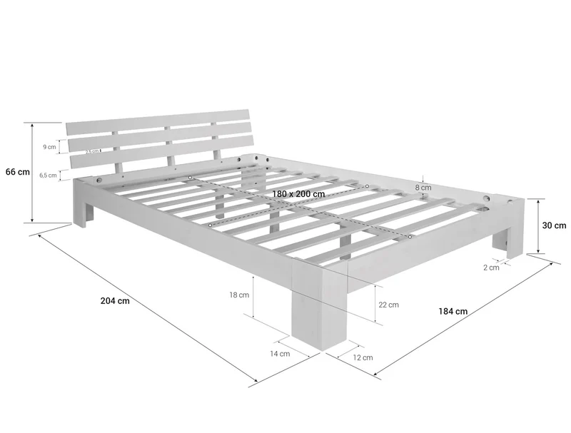 Lit double 2 personnes avec sommier à lattes en bois 180x 200cm LIT06164