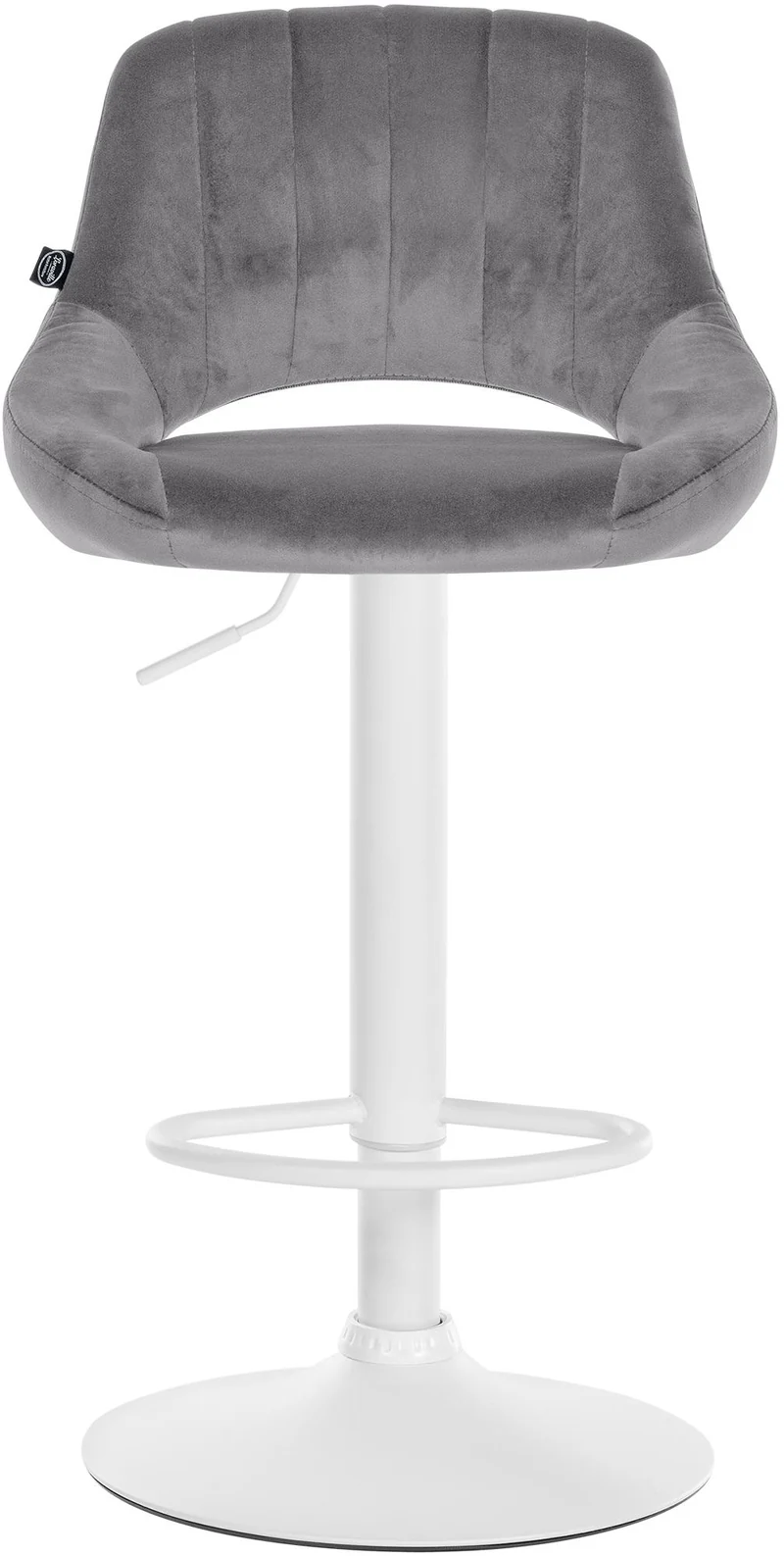 Tabouret de bar x1 réglable en hauteur en velours gris dossier ajouré et pied métal blanc 10_0005889
