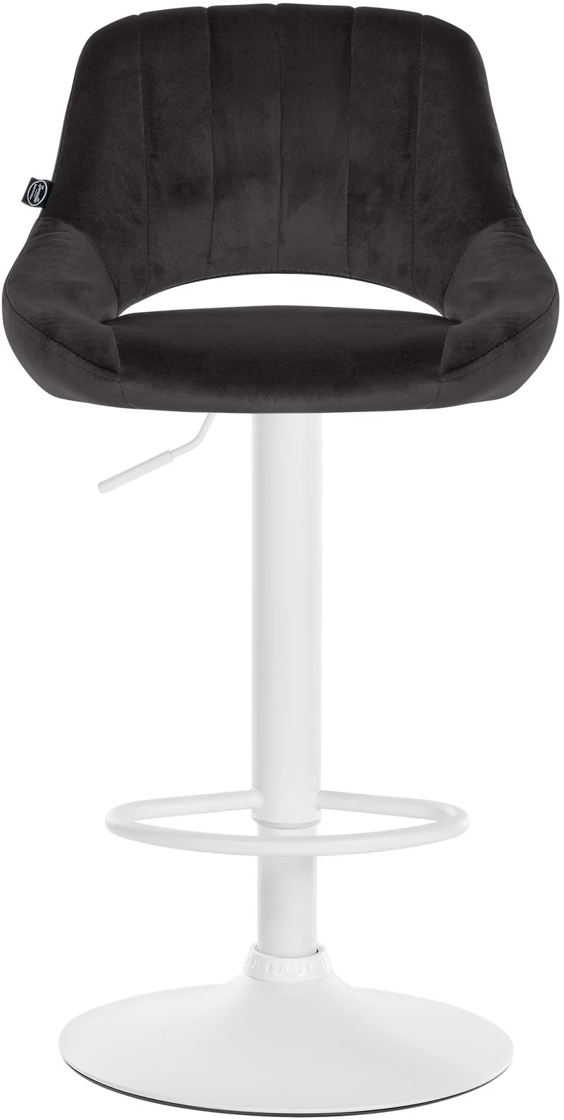 Tabouret de bar x1 réglable en hauteur en velours noir dossier ajouré et pied métal blanc 10_0005793