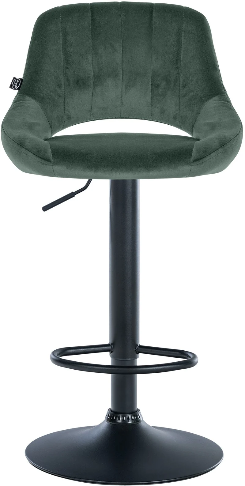Tabouret de bar x1 réglable en hauteur en velours vert dossier ajouré et pied métal noir 10_0005738