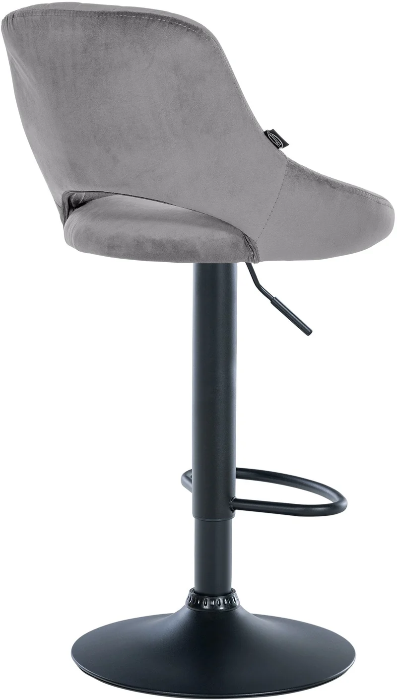 Tabouret de bar x1 réglable en hauteur en velours gris foncé dossier ajouré et pied métal noir 10_0005737