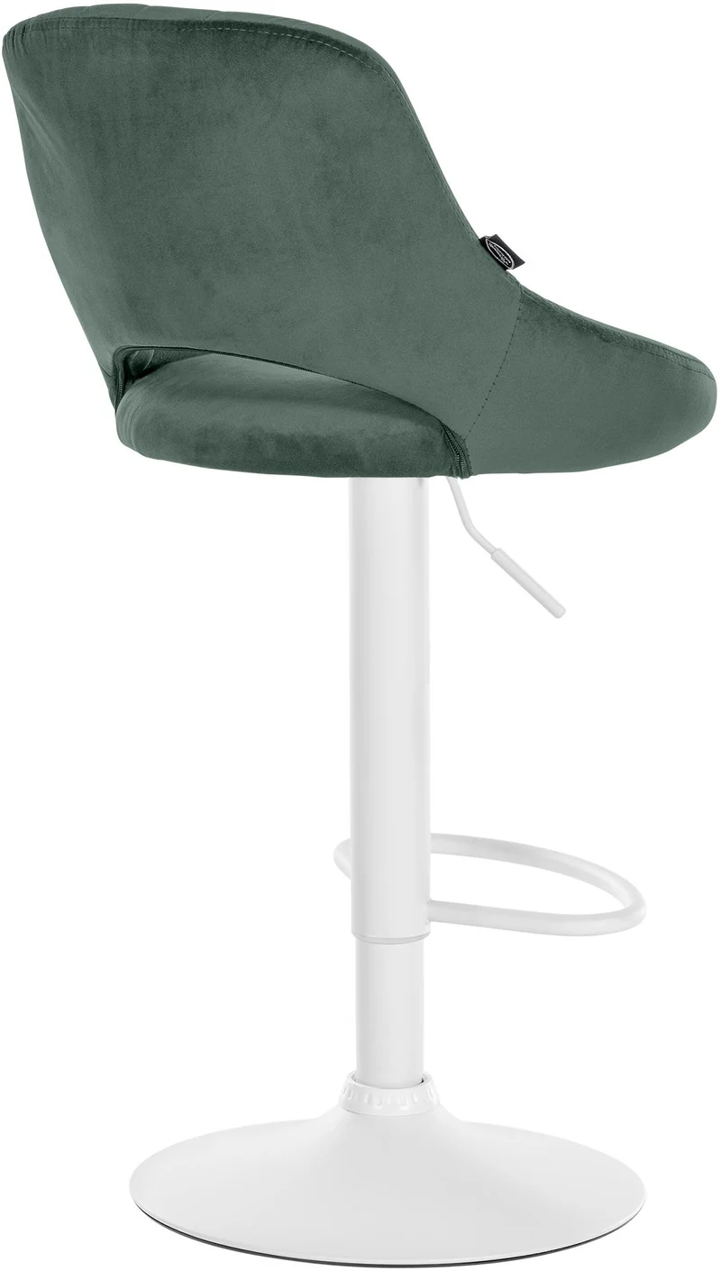 Tabouret de bar x1 réglable en hauteur en velours vert dossier ajouré et pied métal blanc 10_0005732