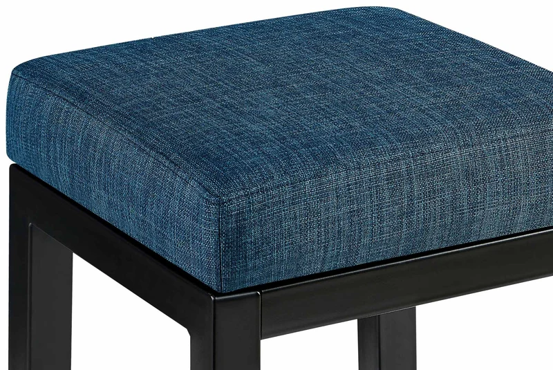 Tabouret de bar x1 assise carrée rembourrée en tissu bleu hauteur d'assise 83 cm structure en métal noir 10_0005756