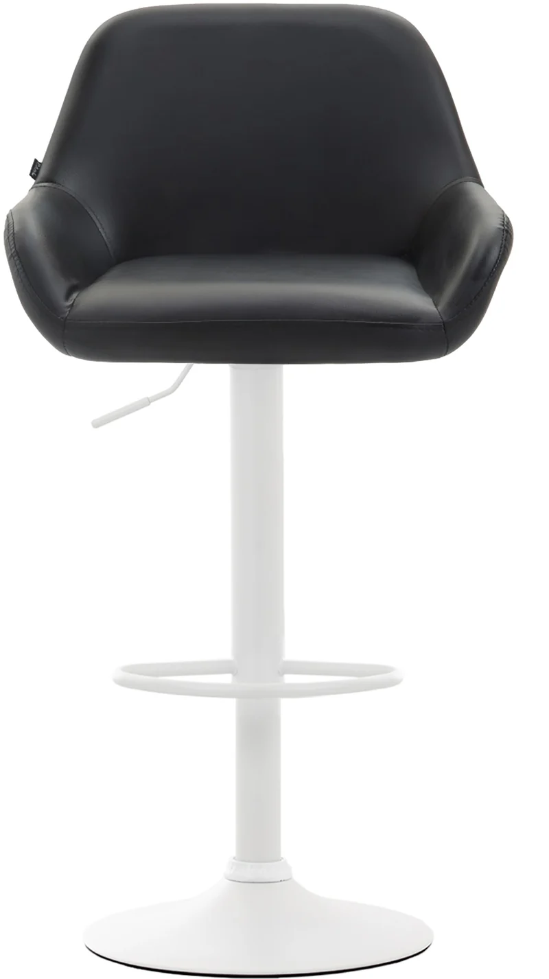 Tabouret de bar x1 avec repose-pieds et accoudoirs en similicuir noir piètement en trompette métal blanc 10_0006021