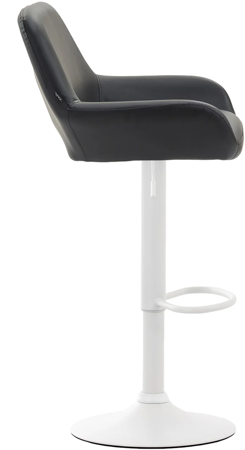 Tabouret de bar x1 avec repose-pieds et accoudoirs en similicuir noir piètement en trompette métal blanc 10_0006021