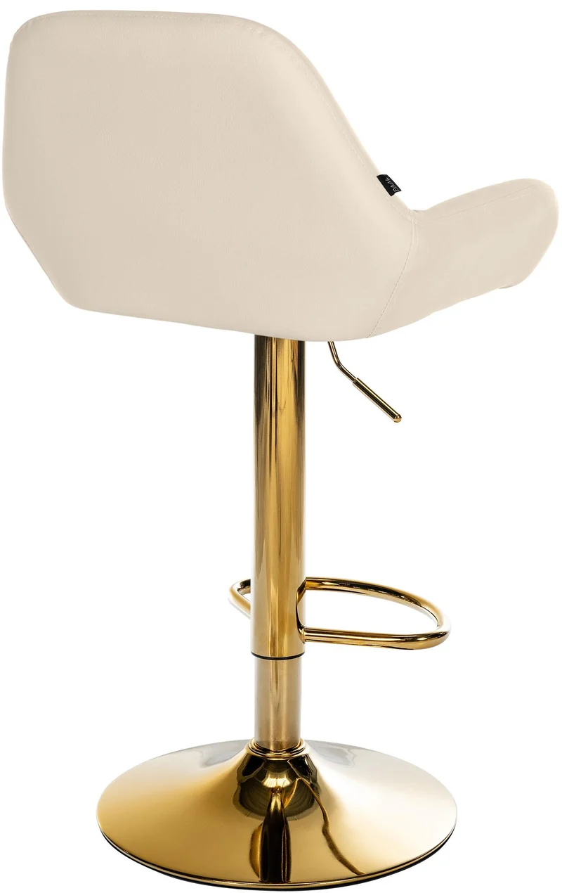 Tabouret de bar x1 avec repose-pieds et accoudoirs en similicuir crème piètement en trompette métal doré 10_0005606