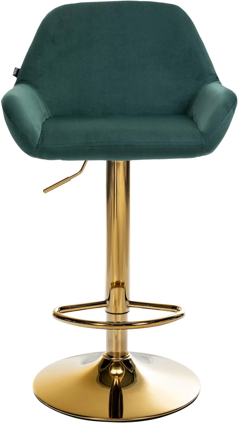 Tabouret de bar x1 avec repose-pieds et accoudoirs en velours vert piètement en trompette métal doré 10_0005605