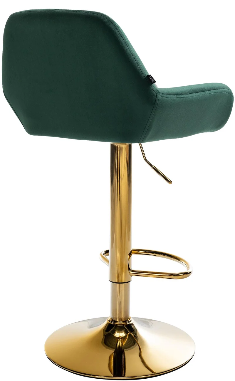 Tabouret de bar x1 avec repose-pieds et accoudoirs en velours vert piètement en trompette métal doré 10_0005605