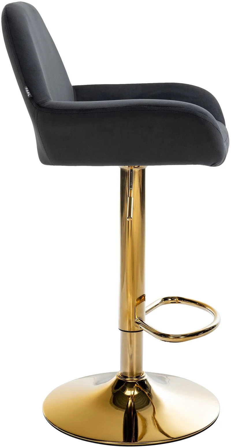 Tabouret de bar x1 avec repose-pieds et accoudoirs en velours noir piètement en trompette métal doré 10_0005604