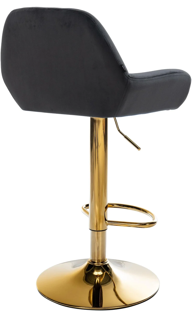 Tabouret de bar x1 avec repose-pieds et accoudoirs en velours noir piètement en trompette métal doré 10_0005604