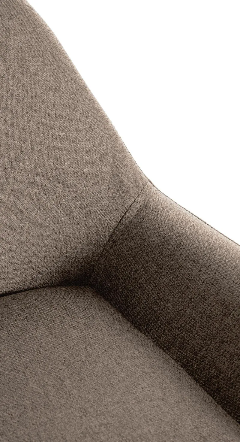 Tabouret de bar x1 avec repose-pieds et accoudoirs en tissu taupe piètement en trompette métal doré 10_0005603