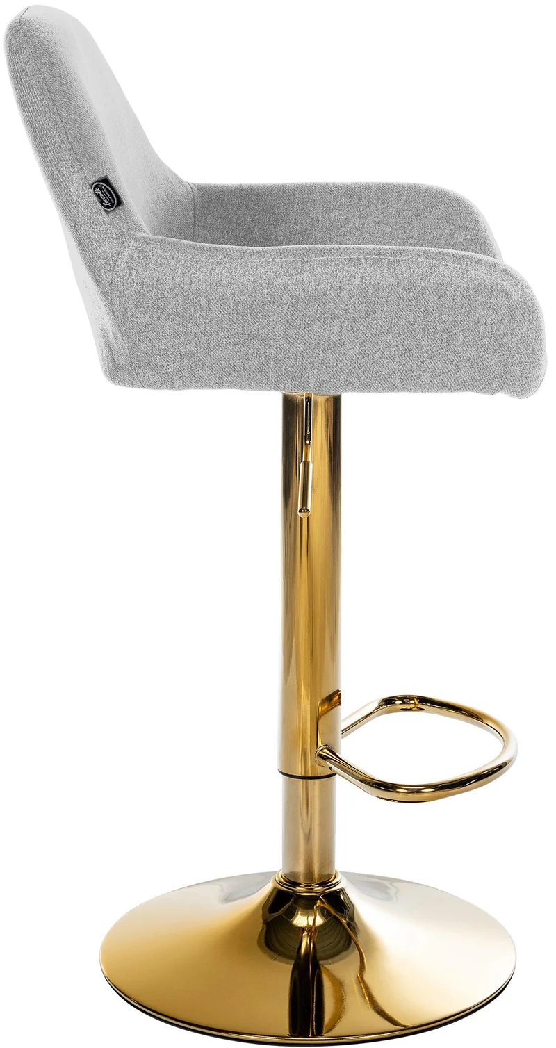 Tabouret de bar x1 avec repose-pieds et accoudoirs en tissu gris piètement en trompette métal doré 10_0005602