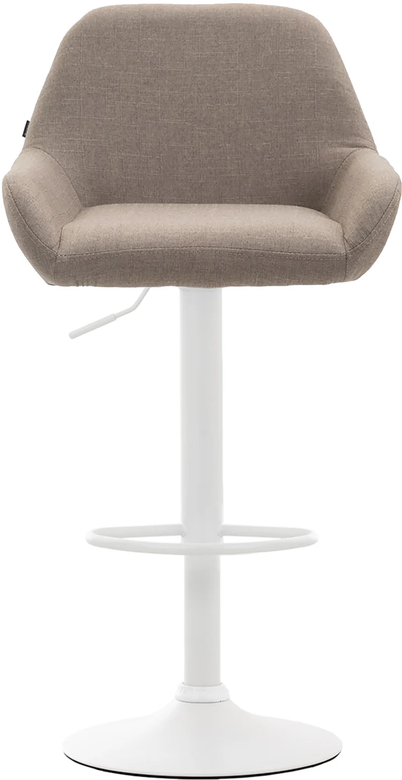 Tabouret de bar x1 avec repose-pieds et accoudoirs en tissu taupe piètement en trompette métal blanc 10_0005598