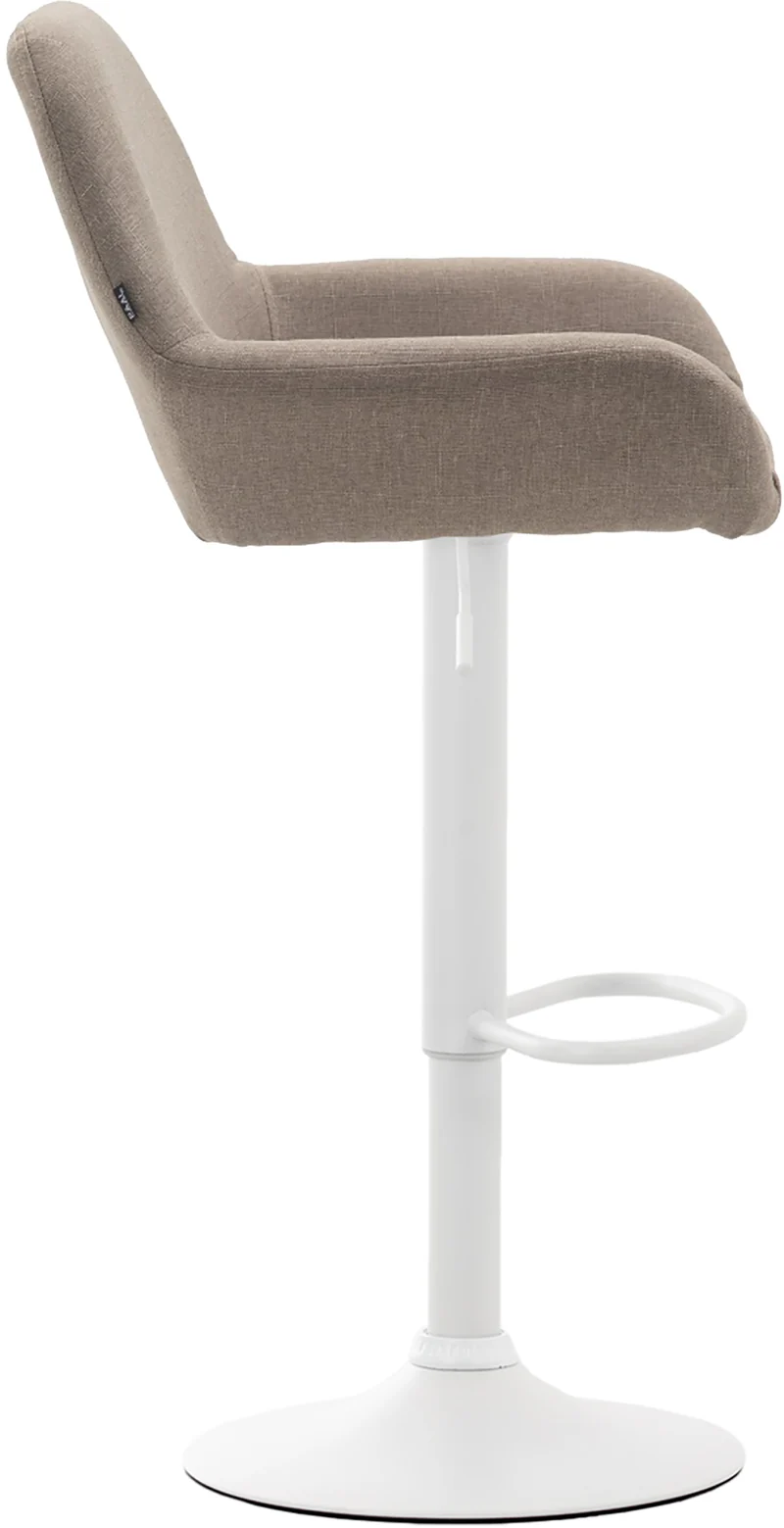 Tabouret de bar x1 avec repose-pieds et accoudoirs en tissu taupe piètement en trompette métal blanc 10_0005598