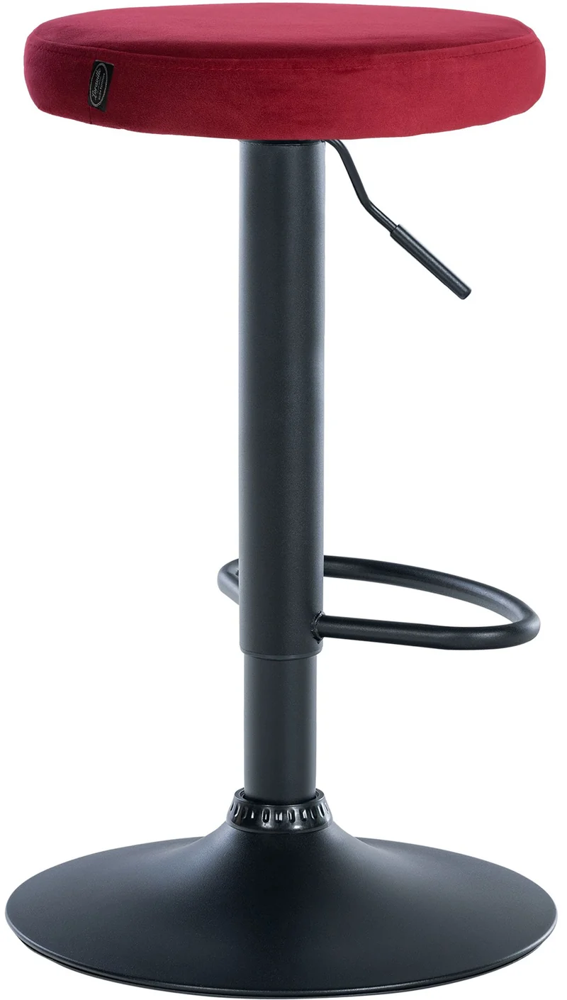 Tabouret de bar x1 design simple hauteur réglable revêtement en velours rouge pieds en métal noir 10_0006534