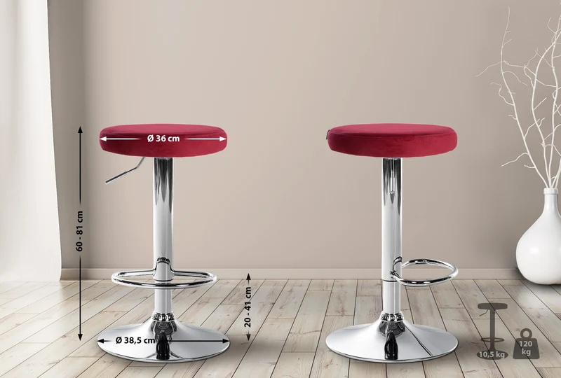 Tabouret de bar x1 design simple hauteur réglable revêtement en velours bleu pieds en métal chromé 10_0006533