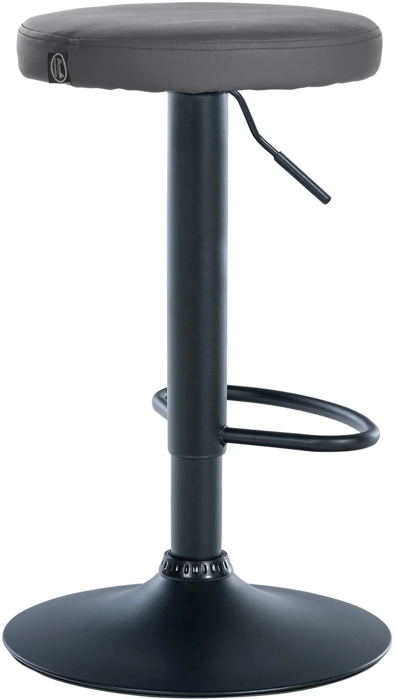 Tabouret de bar x1 design simple hauteur réglable revêtement en similicuir gris pieds en métal noir 10_0006367