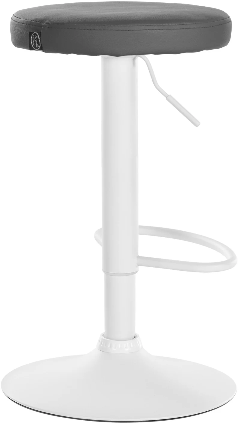 Tabouret de bar x1 design simple hauteur réglable revêtement en similicuir gris pieds en métal blanc 10_0006365