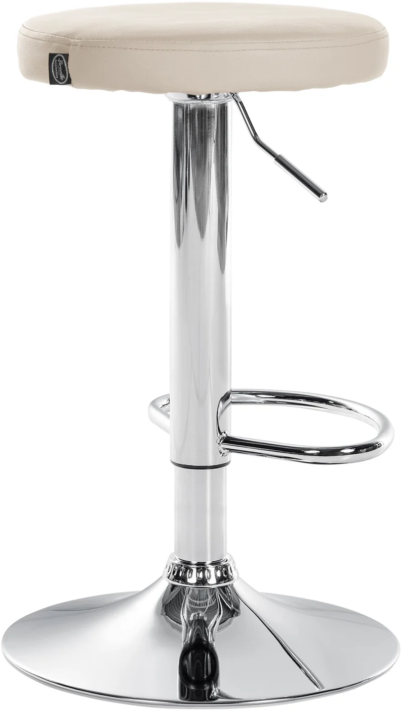 Tabouret de bar x1 design simple hauteur réglable revêtement en similicuir crème pieds en métal chromé 10_0006049