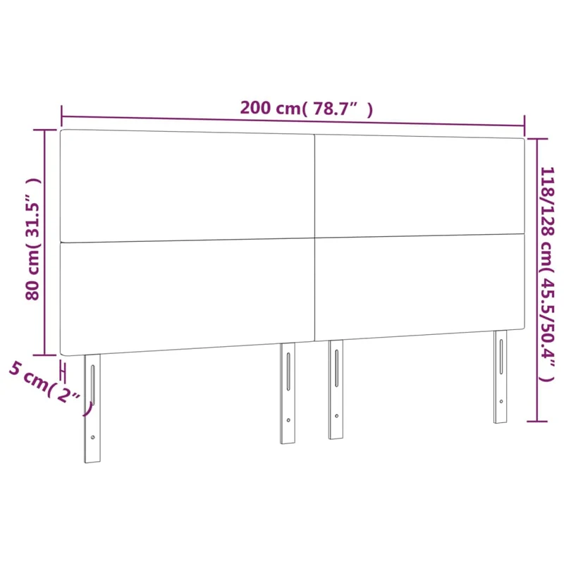 Tête de lit accessoire couchage chambre à coucher meuble à LED 200 x 5 x 118/128 cm synthétique noir TDL0200634