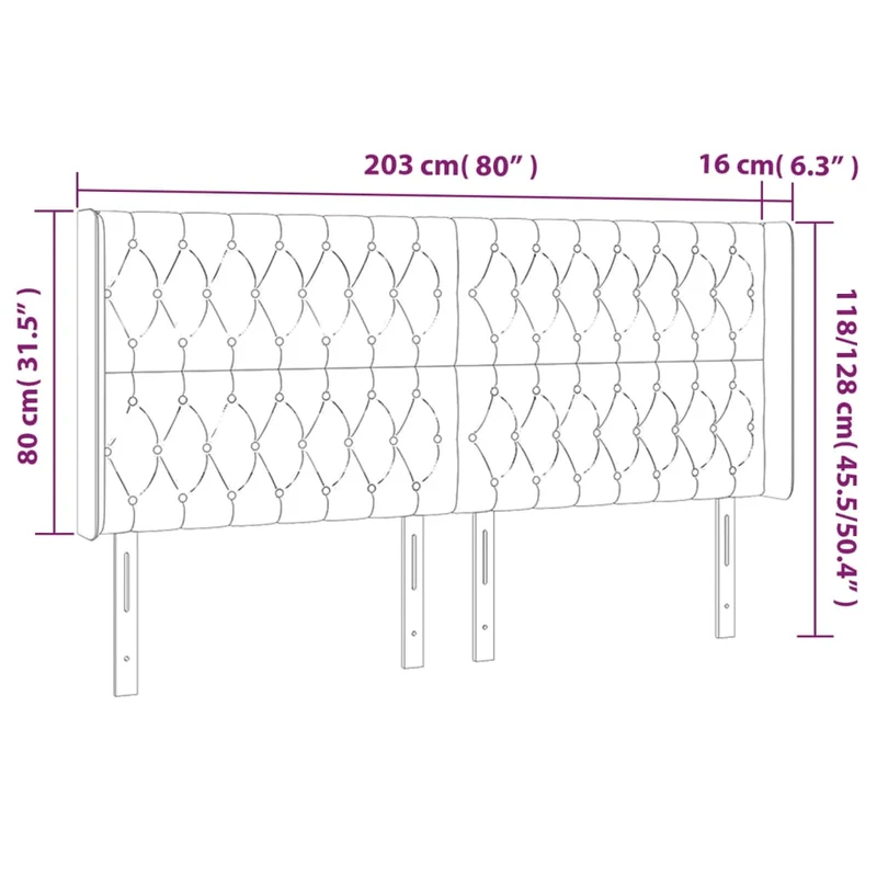 Tête de lit accessoire couchage chambre à coucher meuble à LED 203 x 16 x 118/128 cm tissu gris foncé TDL0201066