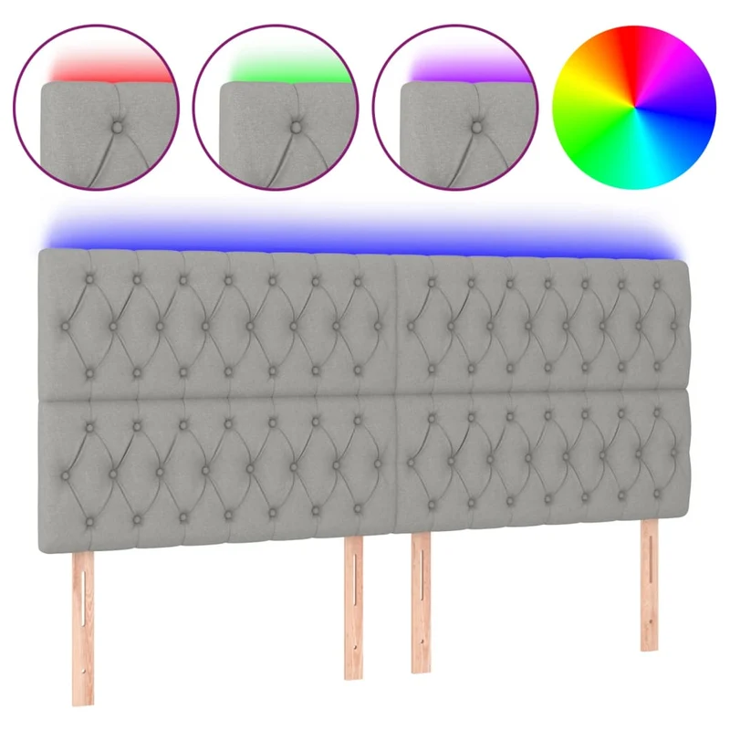 Tête de lit accessoire couchage chambre à coucher meuble à LED 200 x 7 x 118/128 cm tissu gris clair TDL0201309