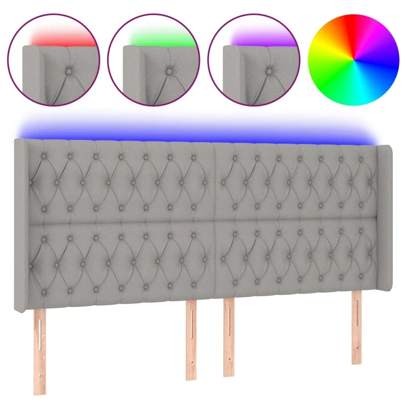 Tête de lit accessoire couchage chambre à coucher meuble à LED 203 x 16 x 118/128 cm tissu gris clair TDL0201302
