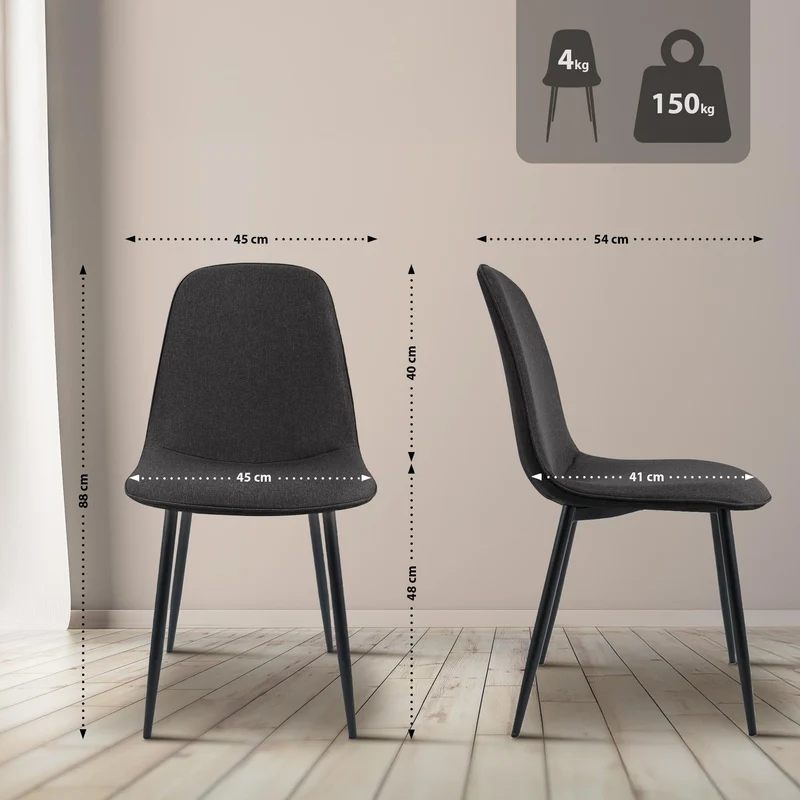 Chaise de salle à manger cuisine x1 design moderne en tissu gris foncé cadre en métal noir 10_0007160