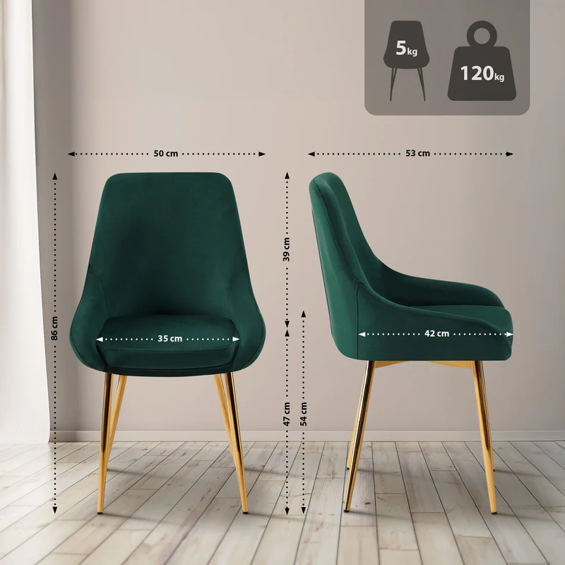Chaise de salle à manger élégance confort design moderne en velours vert structure métallique doré 10_0007145