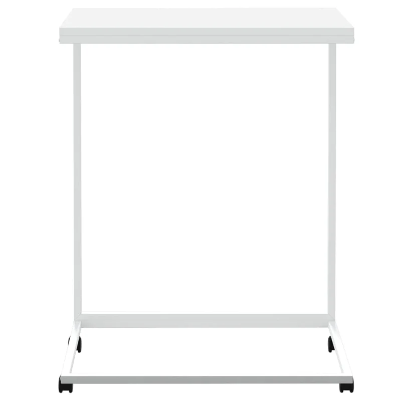 Table d'appoint en forme de C sur roulettes 55 x 35 x 70 cm en bois d'ingénierie blanc DEC031293