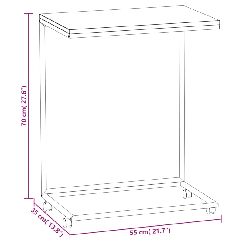 Table d'appoint en forme de C sur roulettes 55 x 35 x 70 cm en bois d'ingénierie blanc DEC031293