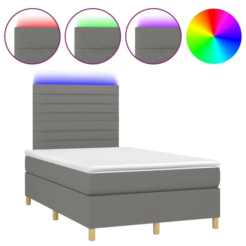 Cadre de lit LED avec sommier tête de lit matelas 120x200 cm tissu gris foncé TDL0208409