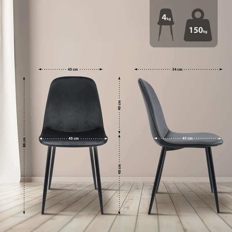 Chaise de salle à manger cuisine x1 design moderne en velours gris foncé cadre en métal noir 10_0007216