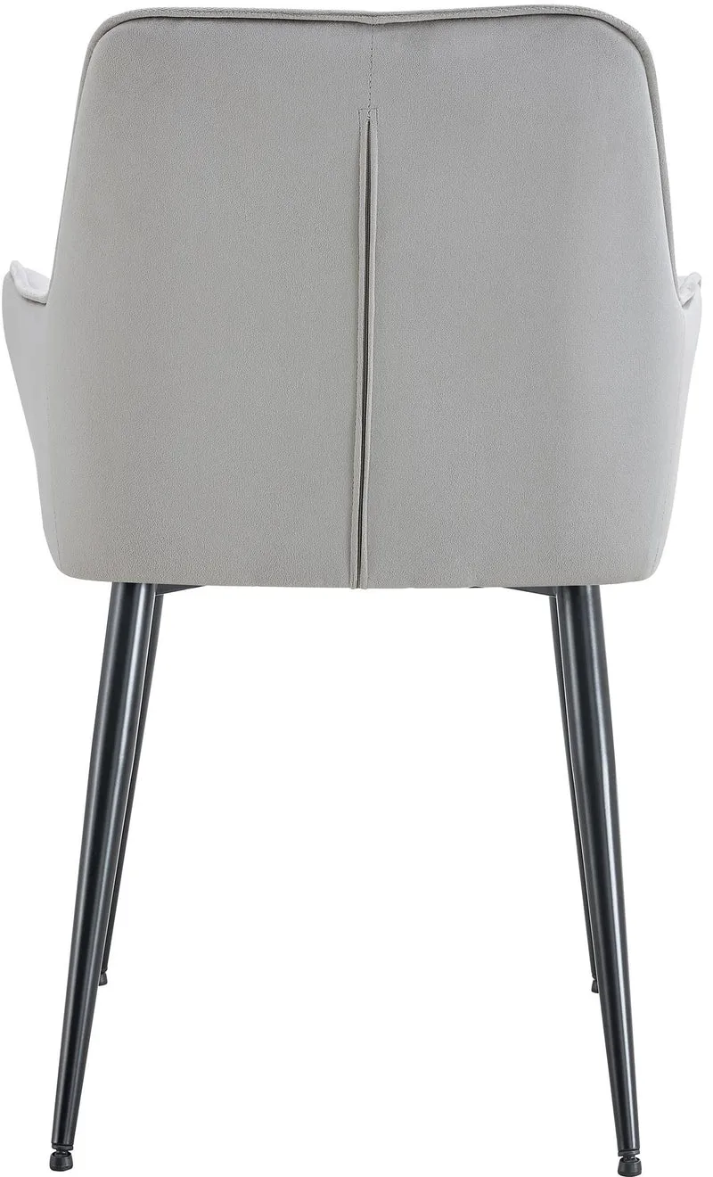 Chaise de salle à manger x1 avec accoudoirs en velours gris clair capitonné cadre métal noir 10_0007198