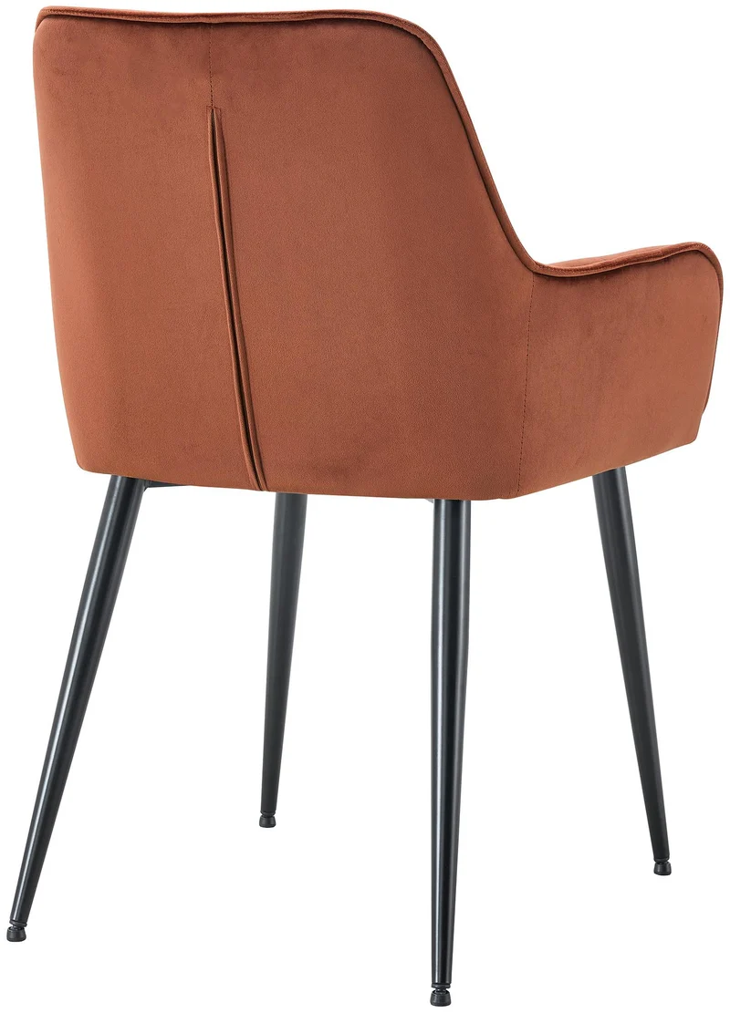 Chaise de salle à manger x1 avec accoudoirs en velours marron capitonné cadre métal noir 10_0007196