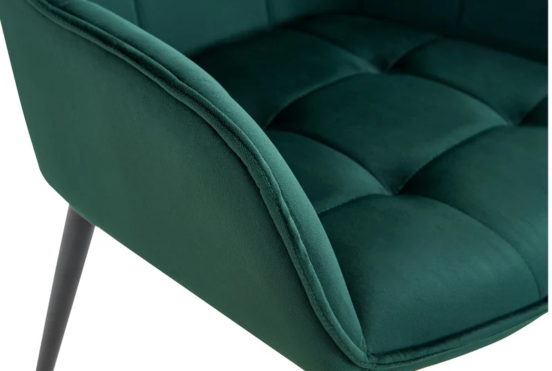 Chaise de salle à manger x1 avec accoudoirs en velours vert foncé capitonné cadre métal noir 10_0007195