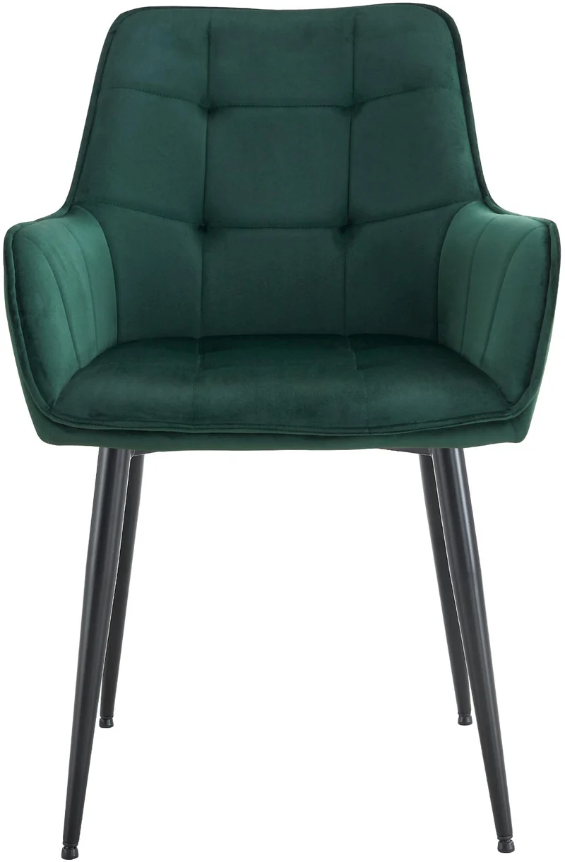 Chaise de salle à manger x1 avec accoudoirs en velours vert foncé capitonné cadre métal noir 10_0007195