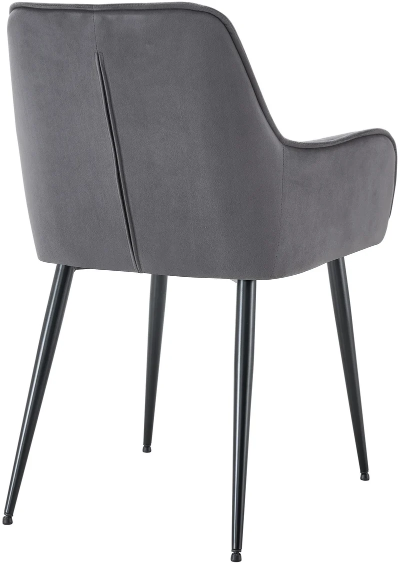 Chaise de salle à manger x1 avec accoudoirs en velours gris foncé capitonné cadre métal noir 10_0007193